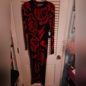 Madden Girl  Red and Black Floral Sweater Dress